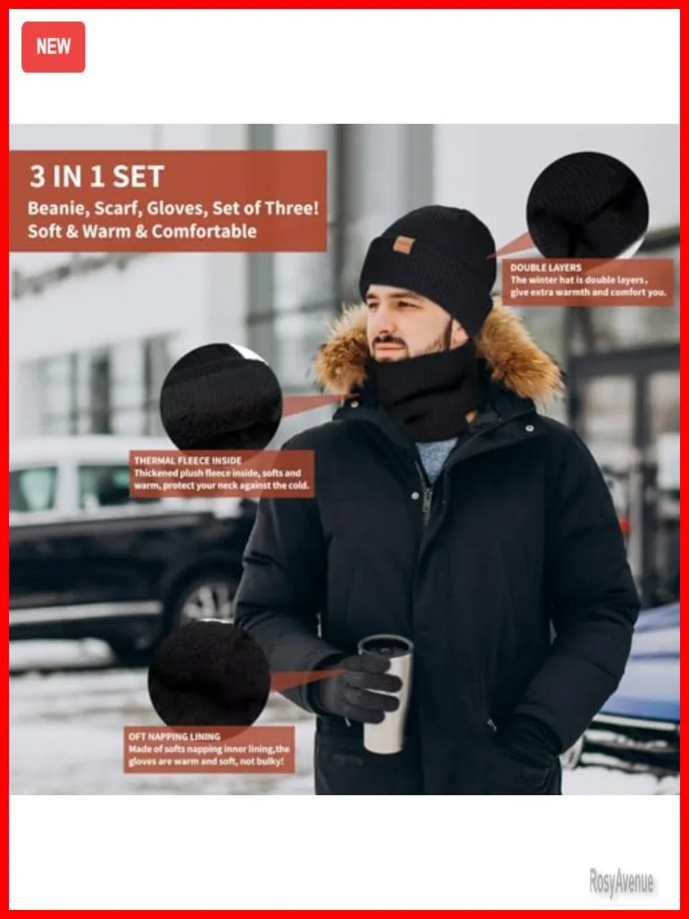 Winter Hat Gloves Scarf Set, Touchscreen Gloves, Beanie and Scarf, 3 in 1 Warm
